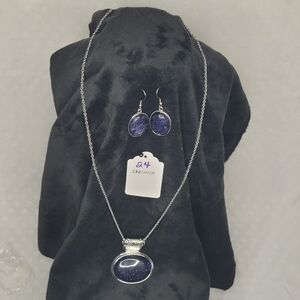 Elegant Blue Stone Necklace and Earring Set